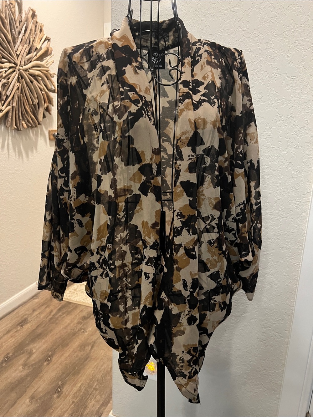 bobeau Black, Tan & Cream Printed Drape Jacket